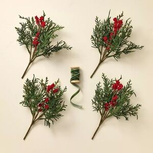Faux Cedar & Winterberry Sprig Christmas Gift Toppers (Set of 4) - Hearth & Hand